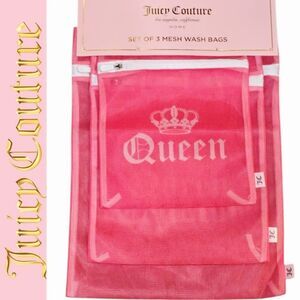 Juicy Couture Home Set Of 3 Queen Crown Logo Pink Mesh Wash Bags